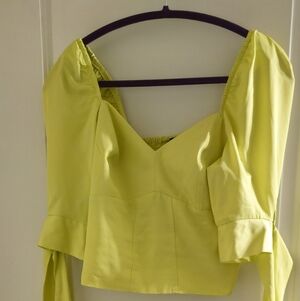 Express Bright Yellow / Lime Green Blouse with Tie Sleeves